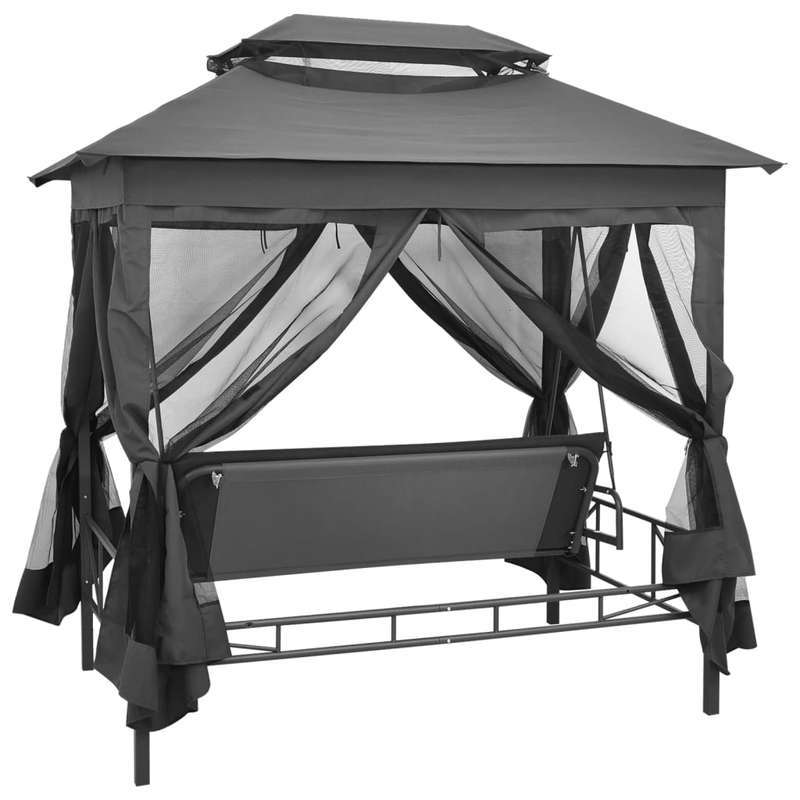 Schommelbank – Schommelstoel – Tuinbank – Schommelbank Met Dak – Swingbank Antraciet – Robuust Stalen Frame – Groot Formaat 220x160x240 cm