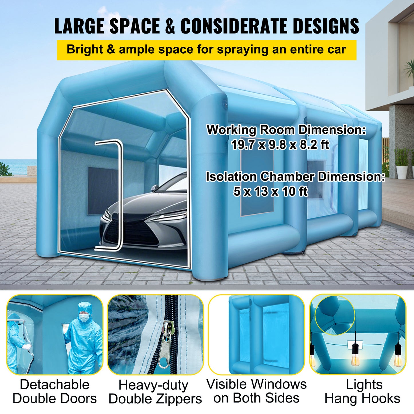 Opblaasbare Spuitcabine – Mobiele Spuitcabine – Verfspuit Tent – Verf Tent – Spuitcabine Auto – Groot Werkoppervlak 8x4x3 m – Duurzaam 210D Oxford Polyester