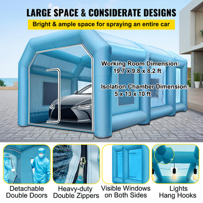 Opblaasbare Spuitcabine – Mobiele Spuitcabine – Verfspuit Tent – Verf Tent – Spuitcabine Auto – Groot Werkoppervlak 8x4x3 m – Duurzaam 210D Oxford Polyester