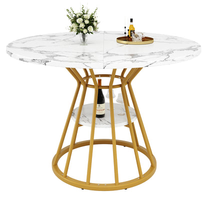 Ronde Eettafel – Ronde Tafel – Eettafel – Moderne Eettafel – Eetkamertafel – Marmerlook Blad – Gouden Metalen Poot – Duurzaam & Onderhoudsvriendelijk – Geen Montage Nodig