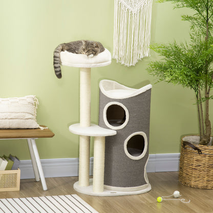 Krabpaal – Kattenkrabpaal – Kattenboom – Krabton – Krabmeubel – Met Speeltunnel – Compact 60x44,5x109 cm – Natuurlijk Sisal & Zacht Pluche