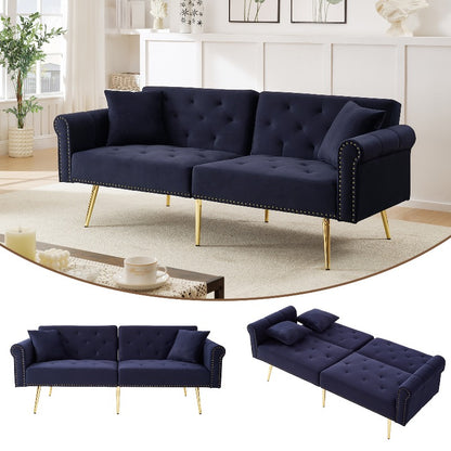 Sofa Bed – Slaapbank – Logeerbank – Bedbank – 2-Zits Bank – Fluwelen Navy Blauw/Zwart – 3-Standen Verstelbare Rugleuning – Ruimtebesparend Compact Design