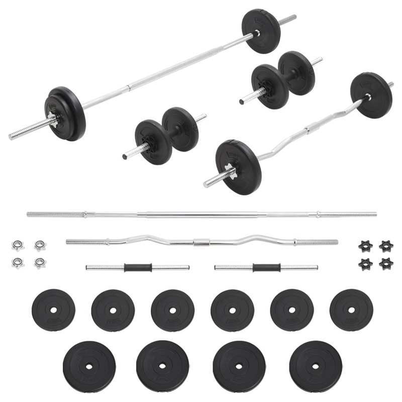 Langhantel- en Kurzhantelset – Halterset – Dumbbellset – Gewichtset – Fitnessset – Verstelbare Halterschijven – Ruimtebesparend Design