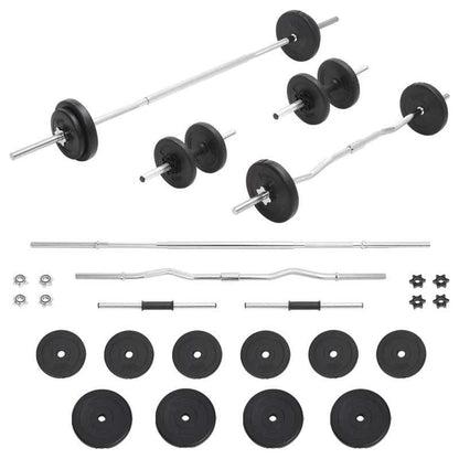 Langhantel- en Kurzhantelset – Halterset – Dumbbellset – Gewichtset – Fitnessset – Verstelbare Halterschijven – Ruimtebesparend Design