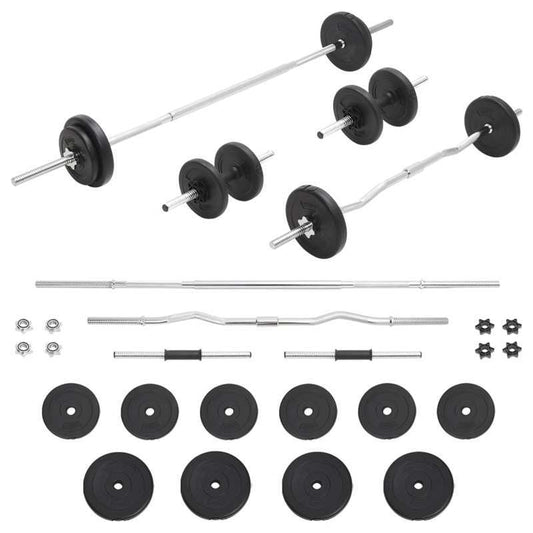 Langhantel- en Kurzhantelset – Halterset – Dumbbellset – Gewichtset – Fitnessset – Verstelbare Halterschijven – Ruimtebesparend Design