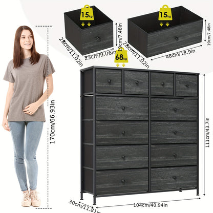 Sideboard – Dressoir – Ladekast – Commode – Opbergkast – Zwart – 12 Stoffen Laden – Stevig Hout en Metaal