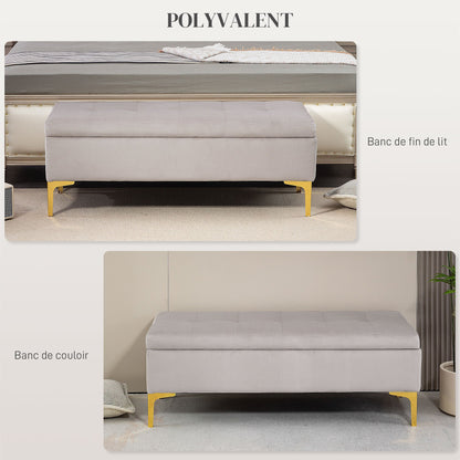 Opbergbank – Opbergkist – Zitbank – Poef – Halbank – Velvet Zitting – Metalen Poten – 120x44x44,5 cm – Hoog Zitcomfort – Ruime Opbergruimte