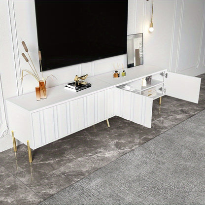 Tv Meubel – Tv Kast – Tv Dressoir – Mediameubel – Tv Meubel Wit – 190 cm Lang – Goudkleurige Pootjes – Softclose Groefde Deuren