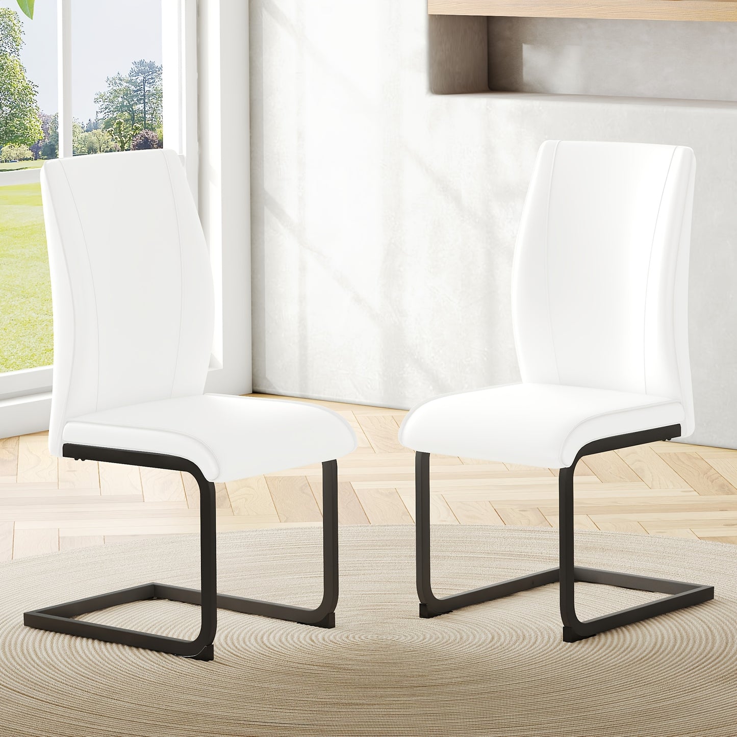 Eetkamerstoel – Stoel – Dining Chair – Designstoel – Kruispootstoel – PU-leer Bekleding – Ergonomisch Comfort – Zwarte Metalen Pootjes – Set van 2 – Wit