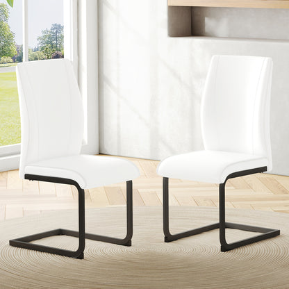 Eetkamerstoel – Stoel – Dining Chair – Designstoel – Kruispootstoel – PU-leer Bekleding – Ergonomisch Comfort – Zwarte Metalen Pootjes – Set van 2 – Wit