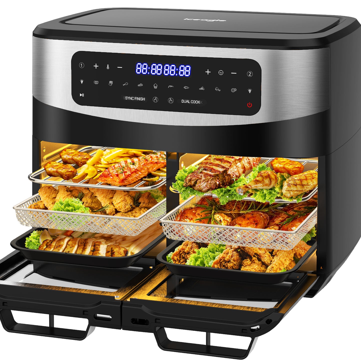 Airfryer – Heteluchtfriteuse – Snackmaker – Digitale Friteuse – Gezonde Airfryer – 12L XXL Inhoud – Dubbele Kookkamers – 2600W Vermogen