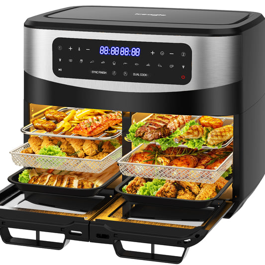 Airfryer – Heteluchtfriteuse – Snackmaker – Digitale Friteuse – Gezonde Airfryer – 12L XXL Inhoud – Dubbele Kookkamers – 2600W Vermogen