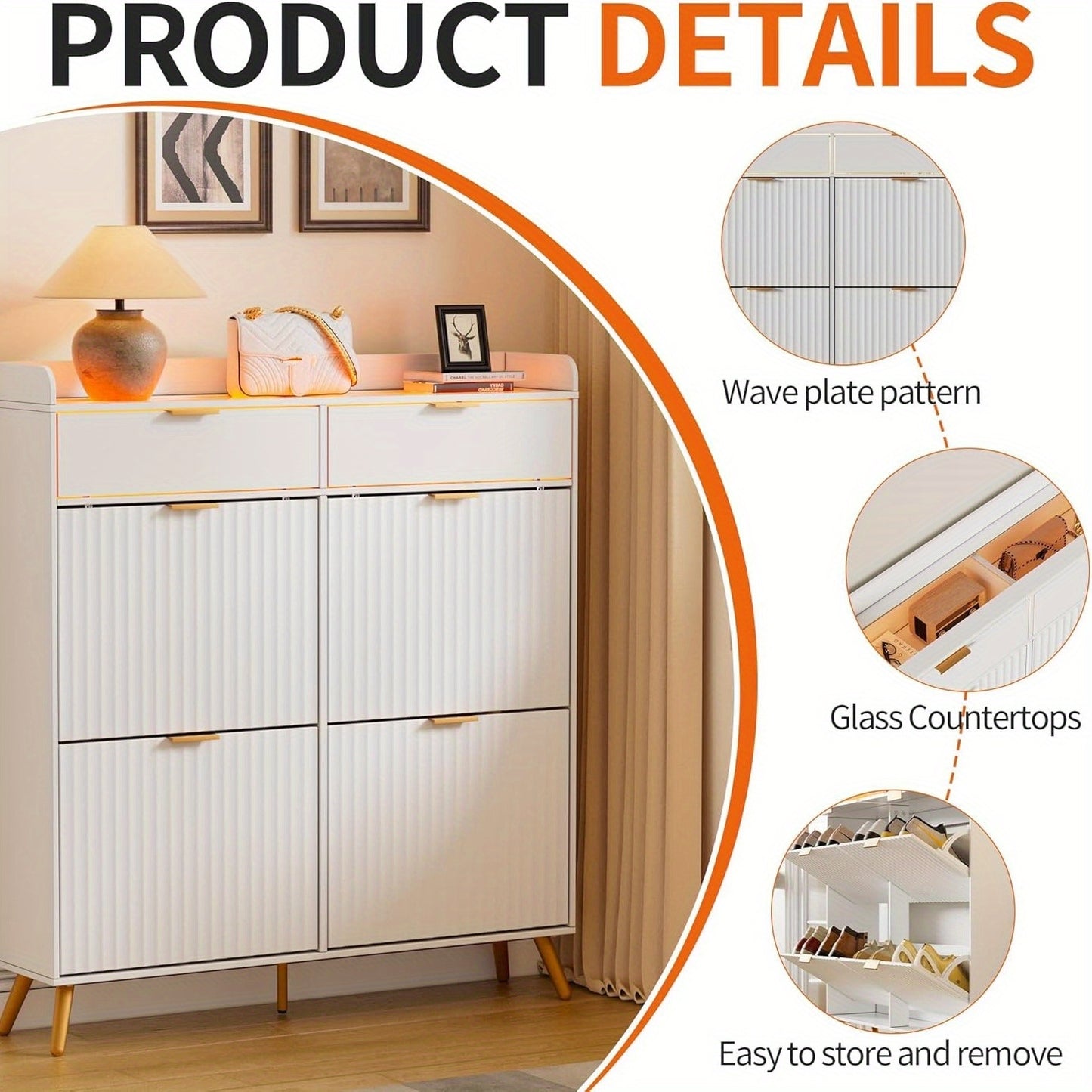 Schoenenkast – Schoenrek – Schoenenopberger – Halmeubel – Schoenenkastje – Wit – 4 Klepdeurtjes – Glazen Blad – 117x106x24 cm – Ruimtebesparend – Met Lade