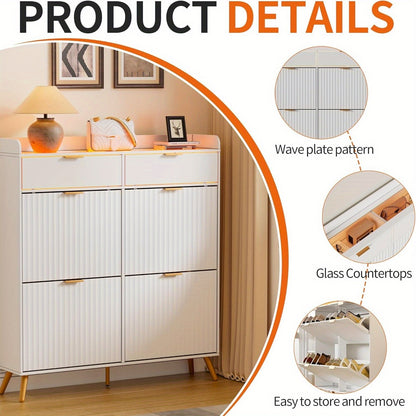 Schoenenkast – Schoenrek – Schoenenopberger – Halmeubel – Schoenenkastje – Wit – 4 Klepdeurtjes – Glazen Blad – 117x106x24 cm – Ruimtebesparend – Met Lade