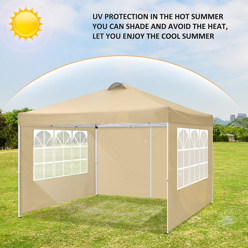 3.05x3.05meter Pop-up foldable canopy with 4 removable sidewalls, height-adjustable gazebo canopy with vents, 4 sandbags, 4 ground stakes and 8 ropes, party exhibition tent
