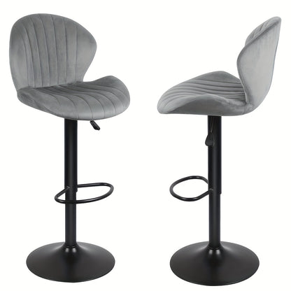 Barkrukken – Barstoelen – Hoge Stoelen – Keukenkrukken – Verstelbare Krukken – Set Van 2 – Fluwelen Bekleding – 360° Draaibaar – Metalen Frame – Antislipvoetrest – Lichtgrijs