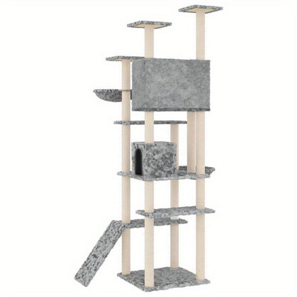 Light Gray Sisal Scratching Post Cat Furniture, 191cm Hardwood Construction, Kattenmeubel