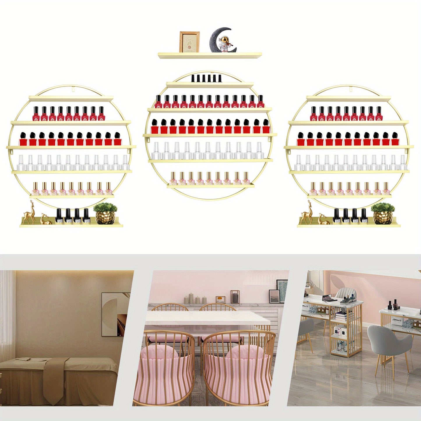 Nagellakhouder – Nagellakrek – Nagellakdisplay – Nagellak Organizer – Wandrek – 160 Flessen Capaciteit – Goud IJzeren Wandmontage