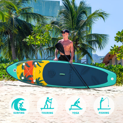 Opblaasbare Paddleboard – SUP Board – Stand Up Paddle – Inflatable Surfboard – Waterboard – Mintgroen Met Kokosnoot Print – 335x84x15 cm – Duurzaam PVC