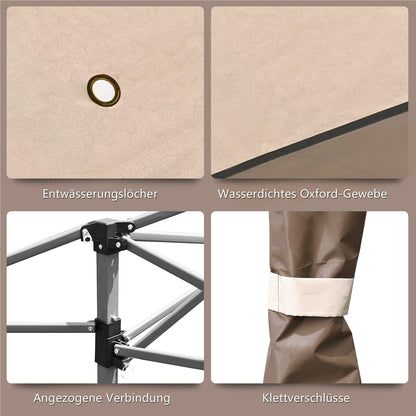 Paviljoen – Tuinpaviljoen – Tuintent – Gardentent – Pavilion 4x4m – Waterdicht – Dubbel Dak – UV Bescherming 50+ – Stevig Stalen Frame – Opvouwbaar Met Trolleytas – Winterbestendig – Bruin-Beige