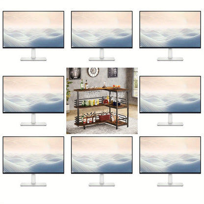 L-vormige Home Bar Unit – Hoekbar – Drankkast – Wijnrek – Barkeuken Meubel – 3 Etages Met Opbergrekken – Inclusief Wijn- En Wijnglashouder – Industrieel Rustiek Bruin