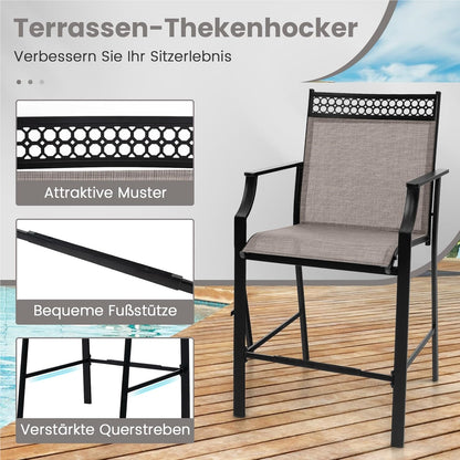 Tuinstoelen – Terrasstoelen – Buitenstoelen – Balkonstoelen – Hooge Stoelen – Sneldrogende Stof – Stevig Metalen Frame – Max. 180 kg Belastbaar – Set van 2 – Koffiekleur