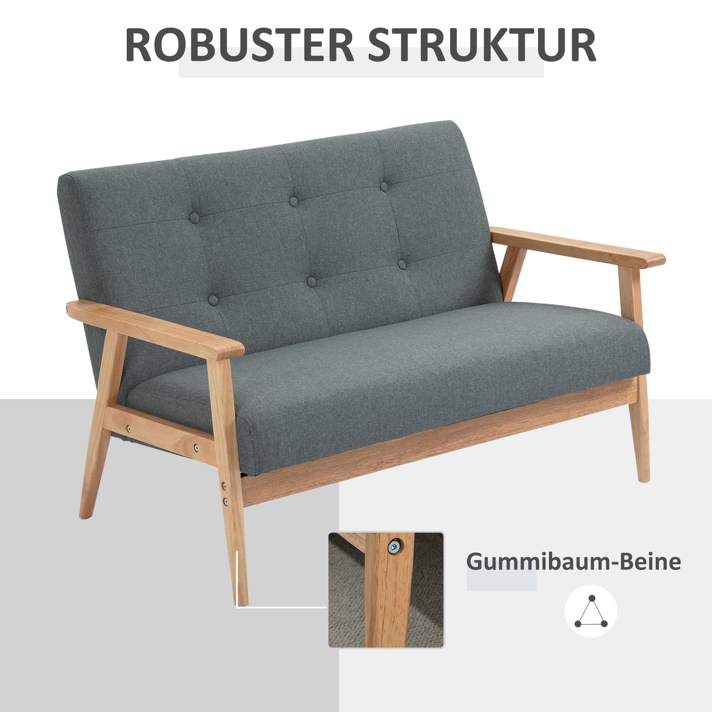 2-zits bank – 2-zits sofa – loveseat – zitbank – tweezitsbank – compact ontwerp – linnen bekleding – rubberwood frame – grijs