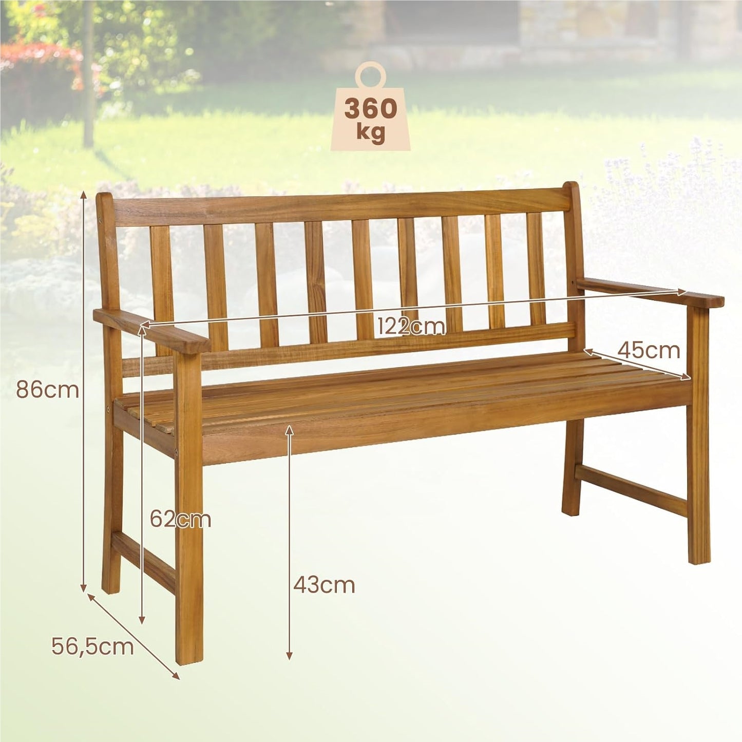 Tuinbank – Buitenbank – Balkonbank – Terrasbank – Parkbank – Massief Acaciahout – Weerbestendig – 2-Persoons – Draagvermogen 360 kg