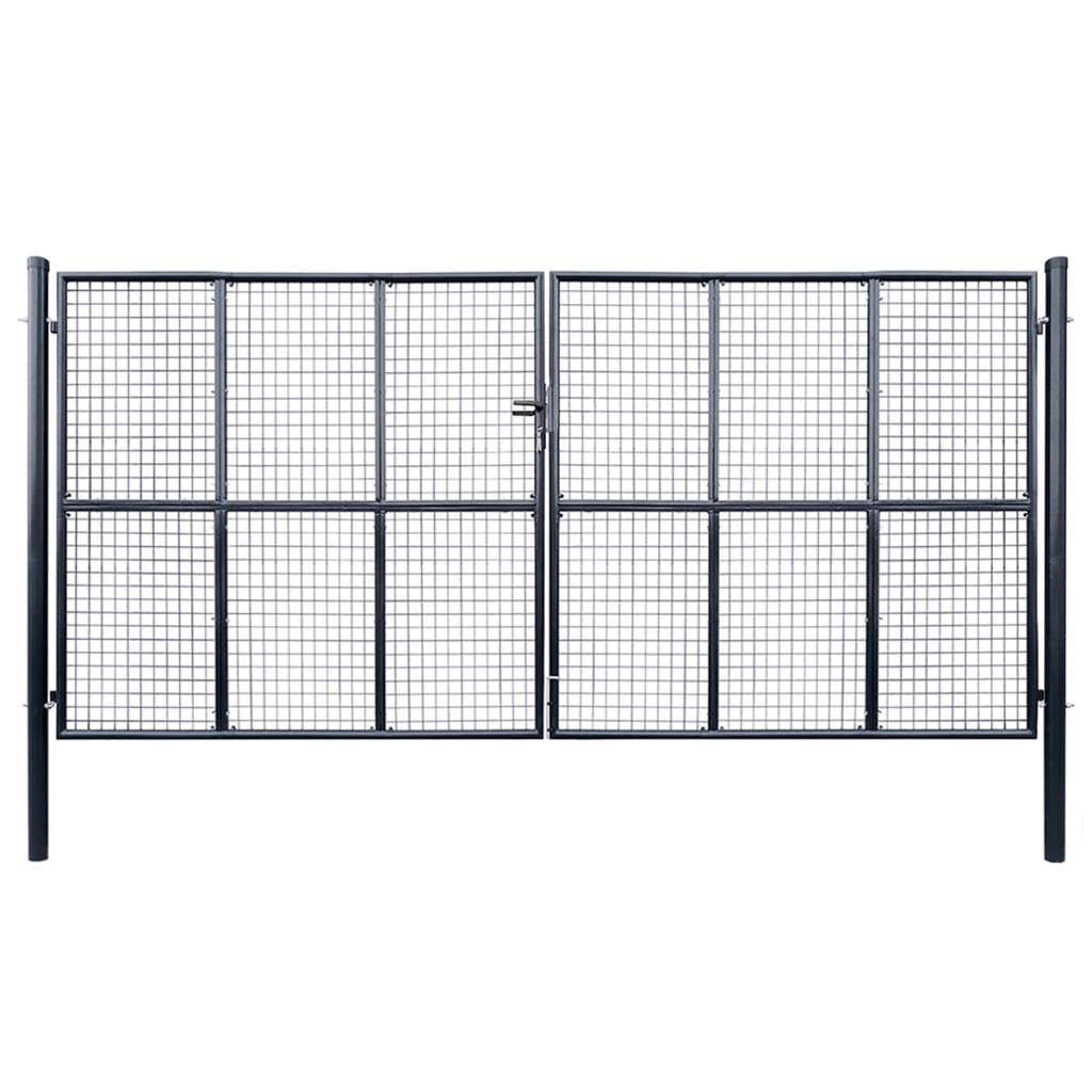 Tuinpoort – Tuinafsluiting – Tuingateway – Tuindeur – Gaaspanelen – 400 x 175 cm – Gegalvaniseerd Staal – Roestbestendig Met Slot