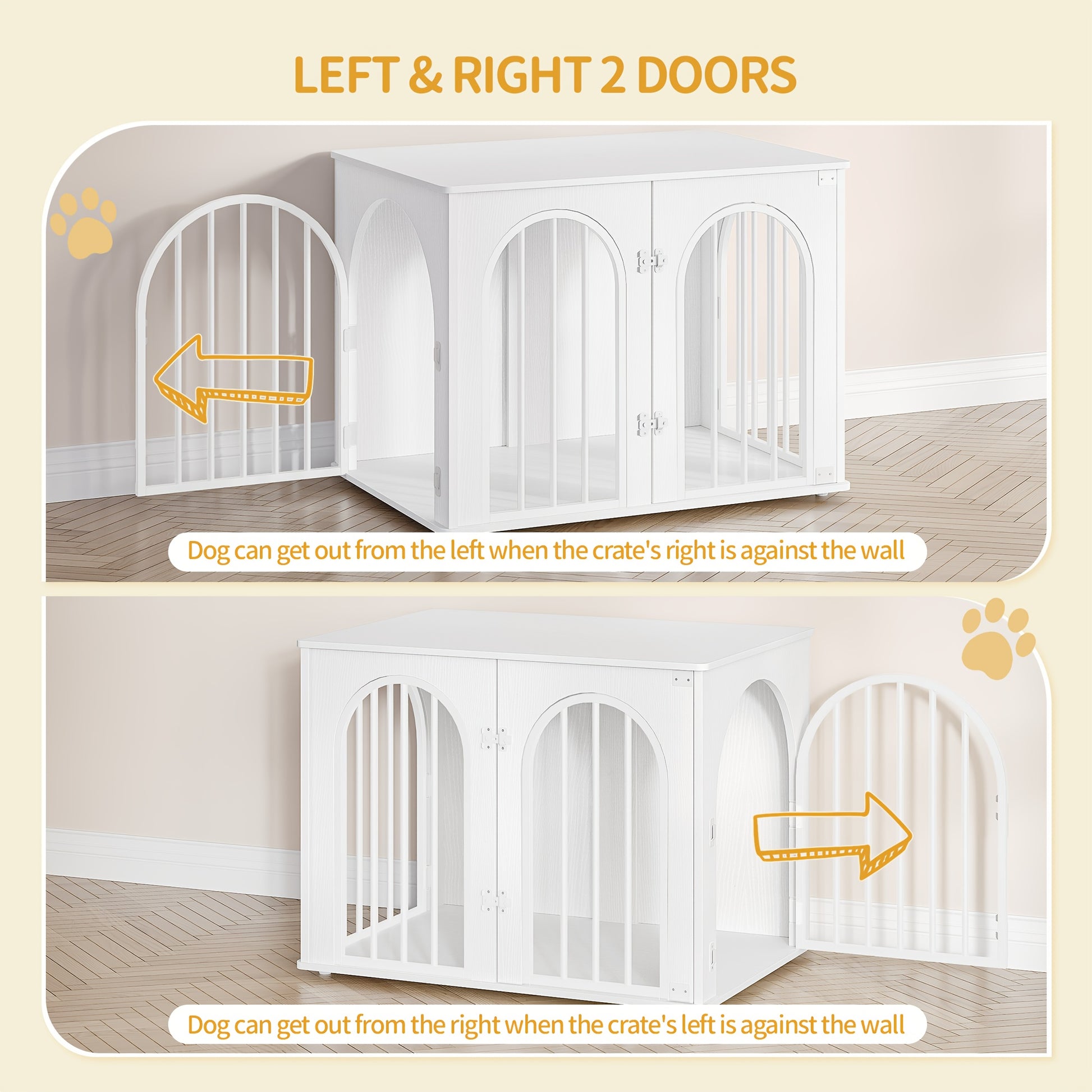Modern 80cm Large Dog Crate Furniture with 3-Arched Doors & Side Table - Sturdy Iron Construction, Spacious Indoor Kennel for Small to Medium Dogs, Multi-Functional Pet House with Storage, Decorative Design (Grey) - 80x56x61c - QUORE