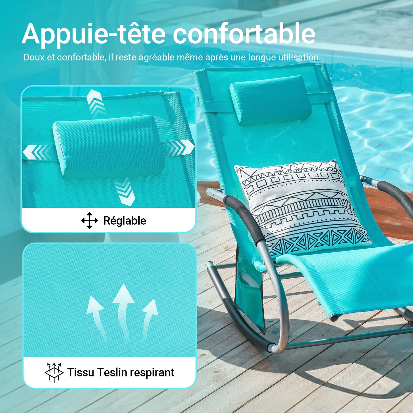 Verstelbare Tuinlounger – Verstelbare Loungestoel – Buitenstoel – Loungechair – Met Opbergzak – Met Metalen Frame – Weerbestendig Ademend Materiaal