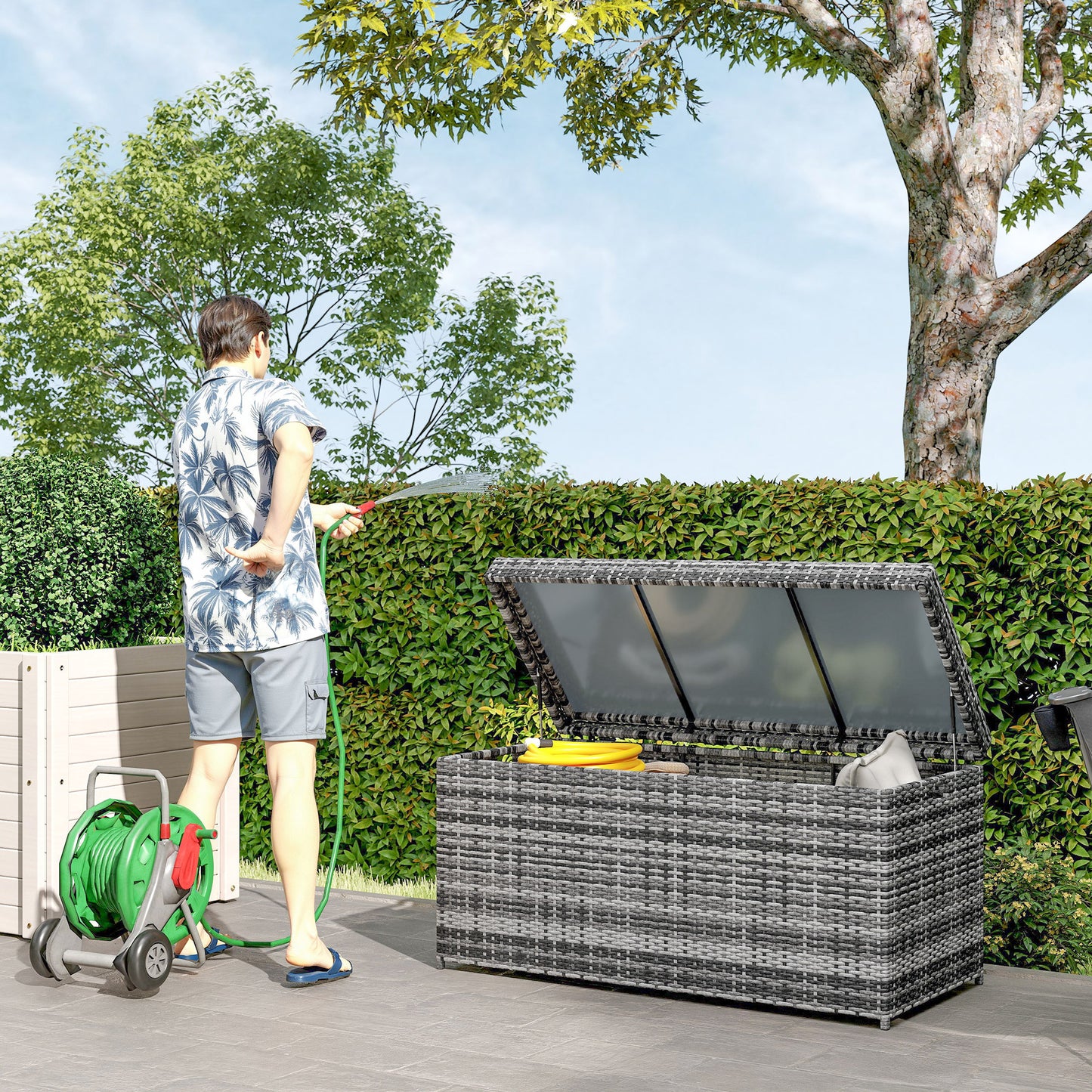 Opbergbox – Opbergdoos – Opbergtas – Opbergcontainer – Opbergmand – 380 Liter – Weerbestendig PE Rattan Donkergrijs