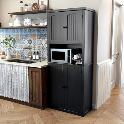 Keukenkast – Keukenmeubel – Opbergkast – Voorraadkast – Hoge Kast – 7 Planken – Mat Zwart MDF Met Werkblad