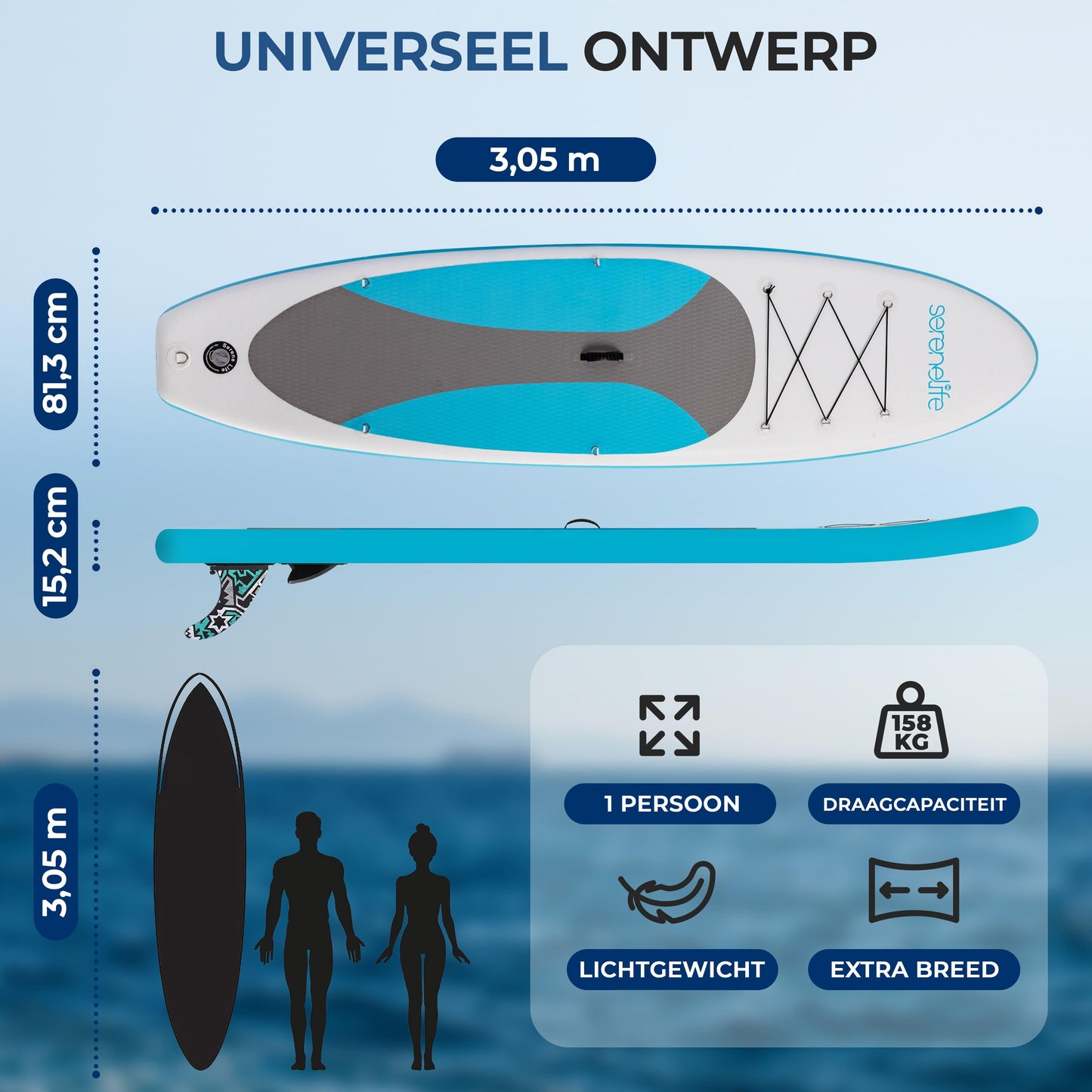 Opblaasbare SUP Board – Stand-Up Paddleboard – Peddelboard – Inflatable Paddleboard – Paddlebord Blauw – Anti-Slip Dek – 320 cm Lengte Met Accessoires