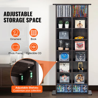 Dvd Kast – Cd Kast – Mediakast – Opbergkast – Boekenkast – 8 Verstelbare Planken – Ruimte voor 464 cd’s – Donker Koffiekleur – Stevig Houtvezelplaat