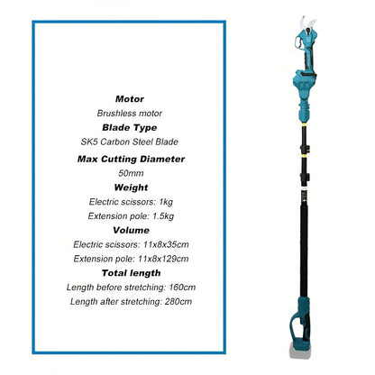 Elektrische Snoeischaar – Draadloze Snoeischaar – Takkenschaar – Tuinschaar – 18V Lithium-Ion batterij – Carbonstalen Messen