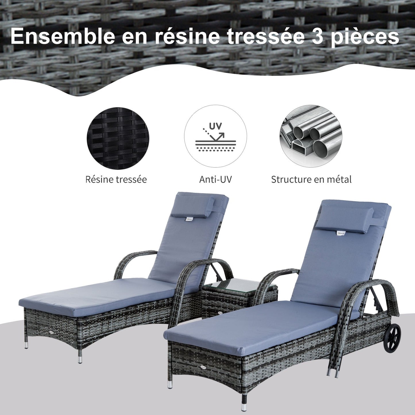 Tuinset Ligbedden – Zonnebedden – Loungestoelen – Ligstoelen – Ligbanken – Verstelbare Rugleuning – UV-bestendig Resin