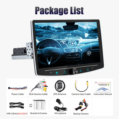 Autoradio – Multimedia Systeem – Auto Stereo – Navigatiesysteem – Touchscreen Radio – Draaibaar 10,1" HD IPS – Android 14.0 Met Microfoon & 4LED Camera