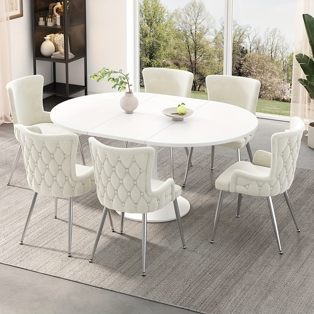 Velvet Eetkamerstoelen – Eetkamerstoelen Zonder Armleuningen – Luxe Stoelen – Velours Stoelen – Beige Stoelen – Metalen Frame – Comfortabel Schuim