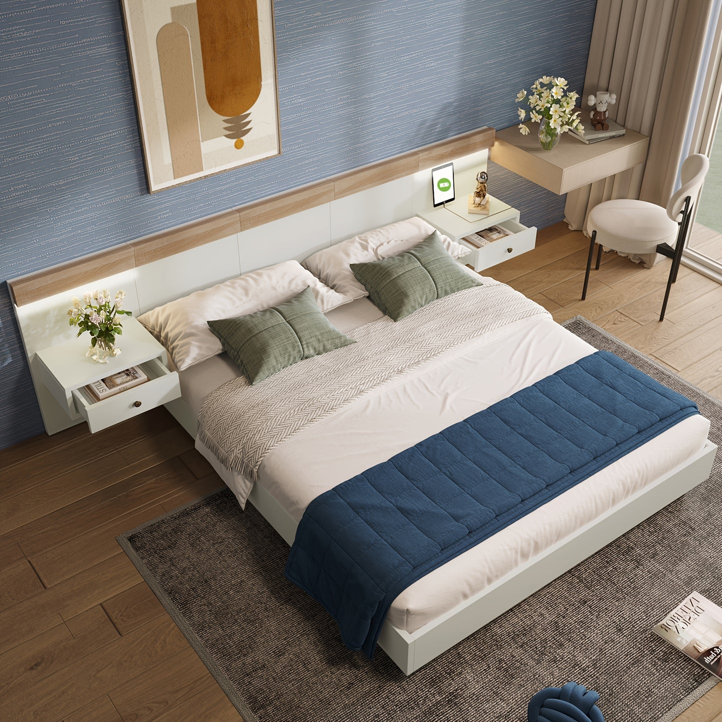 With 2 Bedside Tables And Double Bed System 180 X 200 Cm, Bedroom Set - 205x284x90.5 Cm (L/W/H), (excluding Mattress)