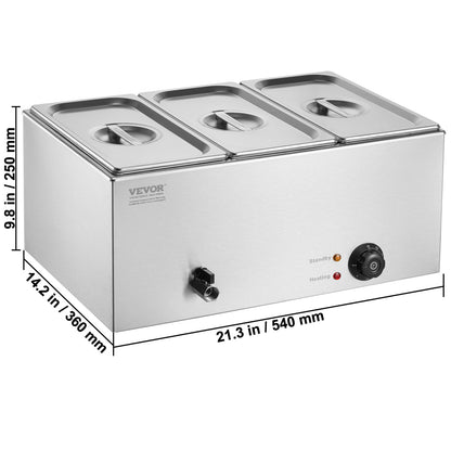 Elektrische Food Warmer – Buffet Warmer – Voedselwarmhouder – Bain Marie – Warmhoudplaat – 16,5L Capaciteit – Roestvrijstalen Behuizing – Verstelbare Temperatuur 30-85°C