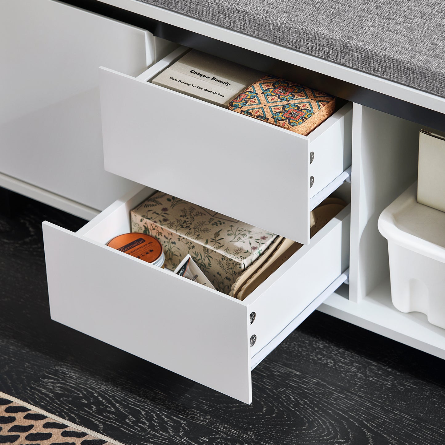 Schoenenkast – Schoenenrek – Schoenenbank – Opbergkast – Entreebank – Met Zitvlak En Lades – Compact Wit MDF – 110x35x42 cm