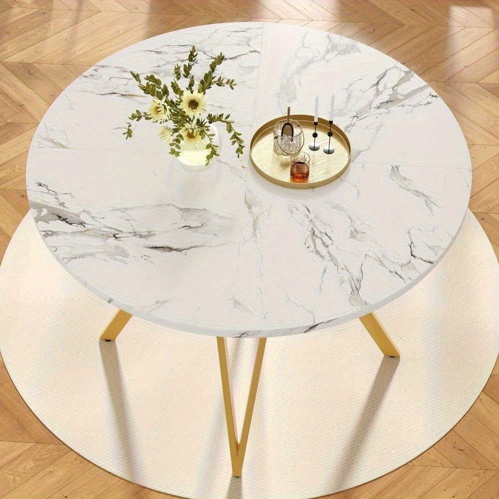 Ronde Eettafel – Ronde Tafel – Eetkamertafel – Keukentafel – Compacte Tafel – Natuurlijke Kleur – Stevige Metalen Poten – Geen Montage Nodig