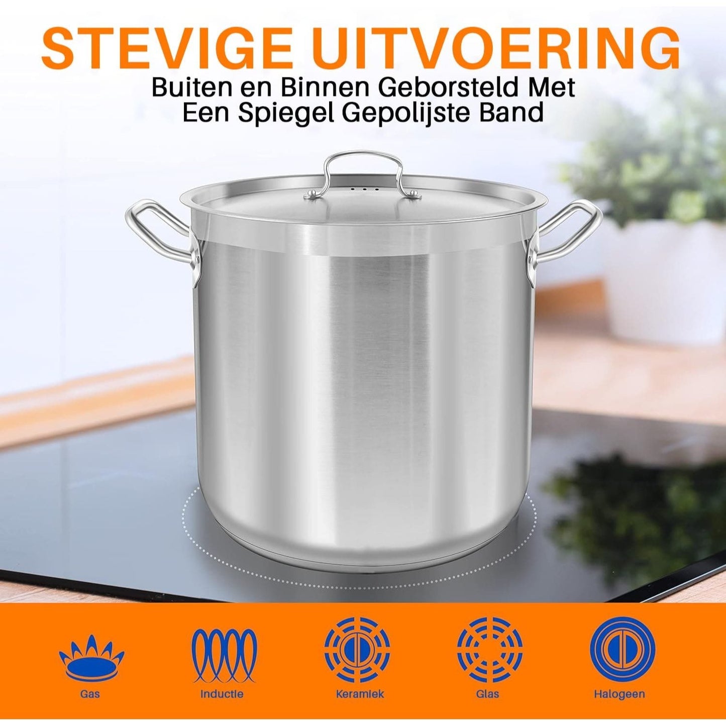 Soepketel – Soeppan – Kookpan – Stoofpan – Braadpan – 40 Liter – RVS – Geschikt voor Inductie