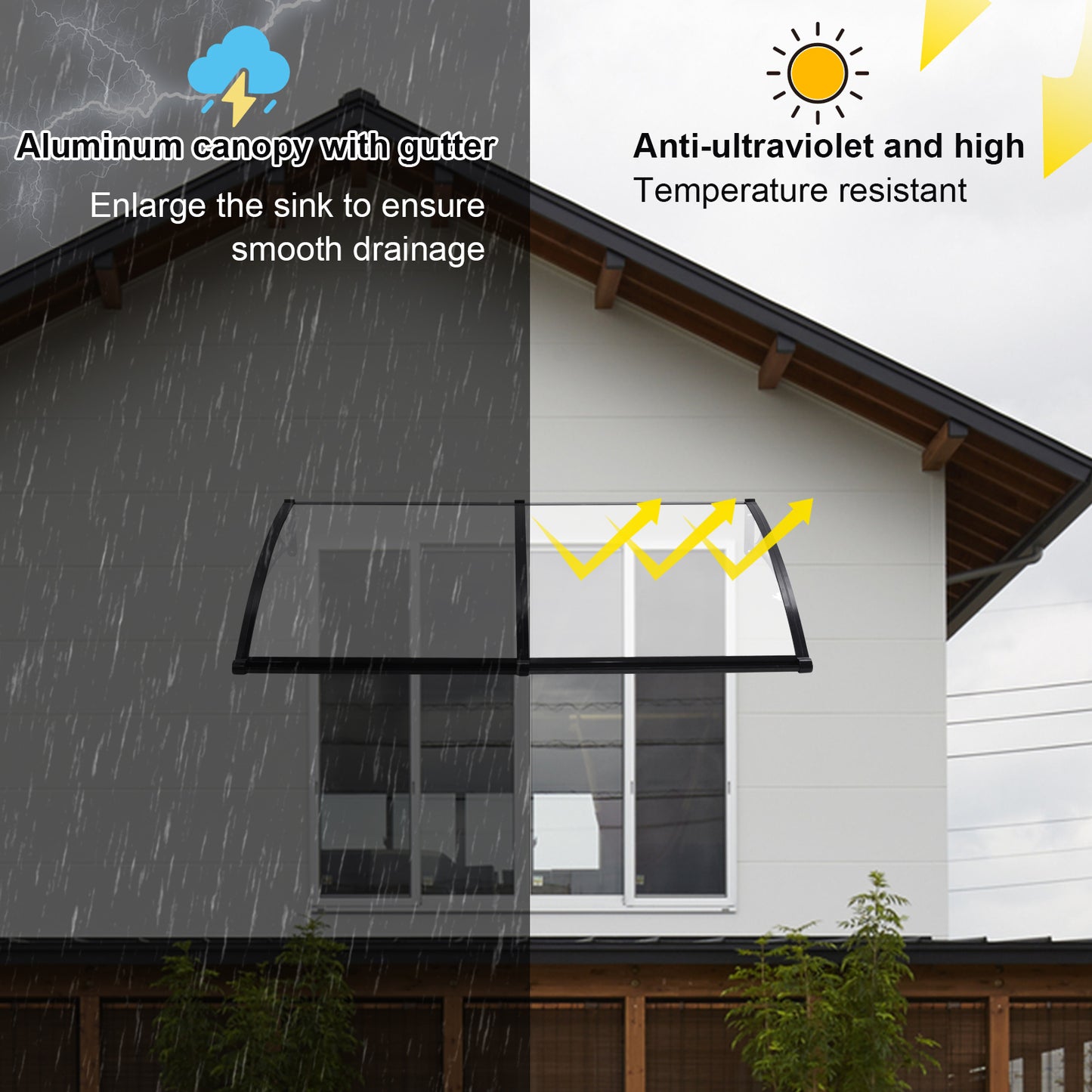 Aluminium Zonnescherm – Uitbreekbaar Zonnescherm – Deurzonnescherm – Raamzonnescherm – Balkonoverkapping – 100x203 cm – Duurzaam Aluminium Frame – Waterafvoer Goot