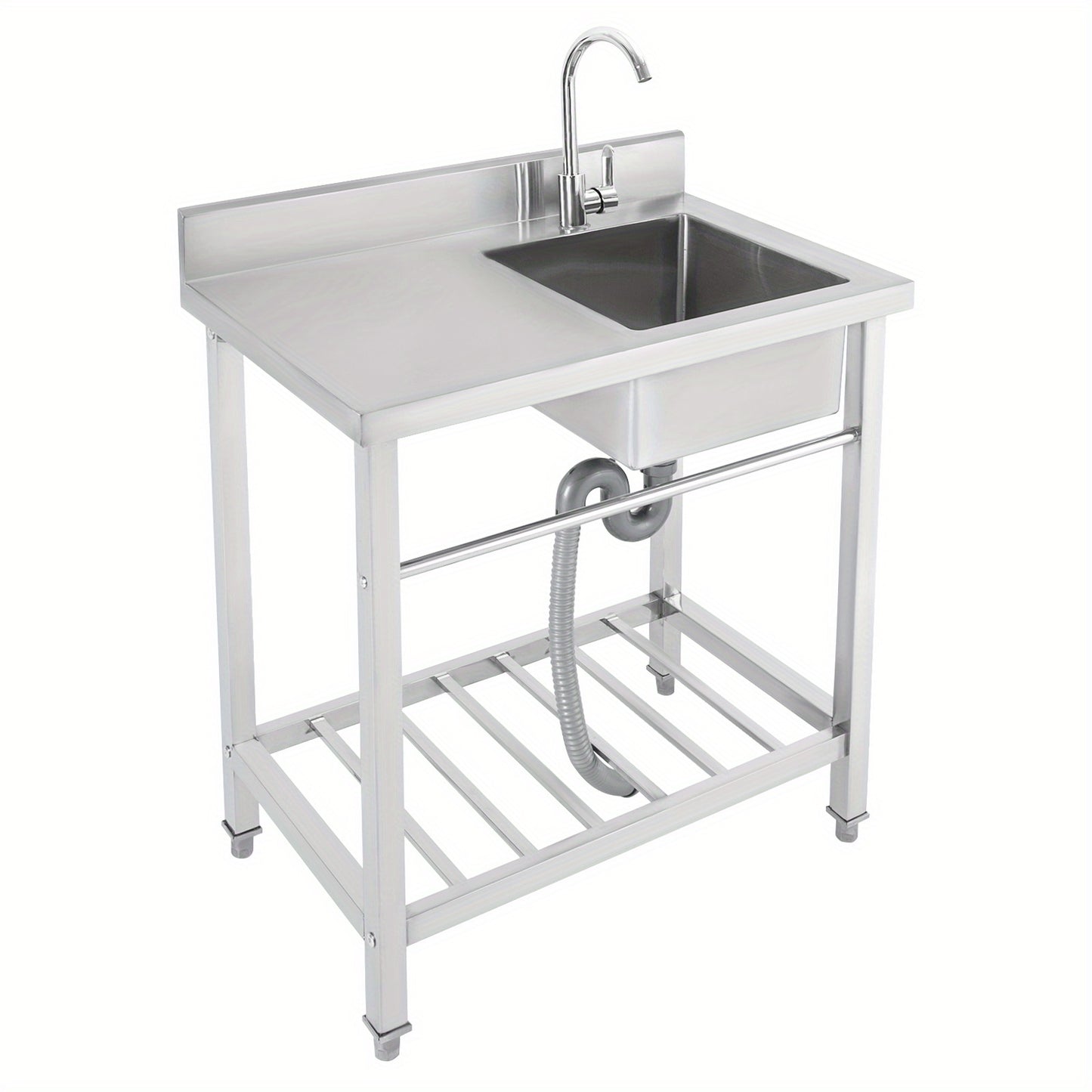 TOOL1SHOOO freestanding kitchen sink 201, stainless steel Silvery, modern rectangular design, equipped with 360° rotating faucet, X-shaped drainage guide line, suitable for kitchen, bathroom, restaurant, bar, and laundry roo