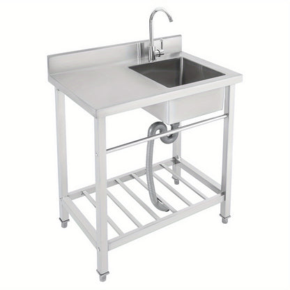 TOOL1SHOOO freestanding kitchen sink 201, stainless steel Silvery, modern rectangular design, equipped with 360° rotating faucet, X-shaped drainage guide line, suitable for kitchen, bathroom, restaurant, bar, and laundry roo