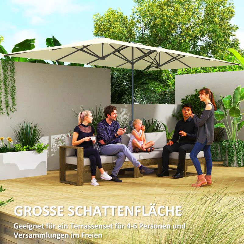 Parasol – Dubbele Parasol – Balkonparasol – Tuinparasol – Zonnescherm – UV50+ Bescherming – Windproof Aluminium Frame – Crank Mechanisme – 451x264 cm – Crèmekleurig