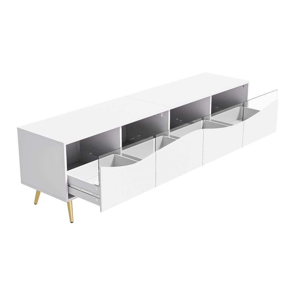 Tv-Meubel – Tv-Kast – Tv-Dressoir – Media-Meubel – Televisiekast – Mat Wit – Gouden Metalen Onderstel – Glazen Deuren – 180x40x50 CM – Kabelmanagement – Stevig & Ruim