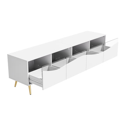 Tv-Meubel – Tv-Kast – Tv-Dressoir – Media-Meubel – Televisiekast – Mat Wit – Gouden Metalen Onderstel – Glazen Deuren – 180x40x50 CM – Kabelmanagement – Stevig & Ruim
